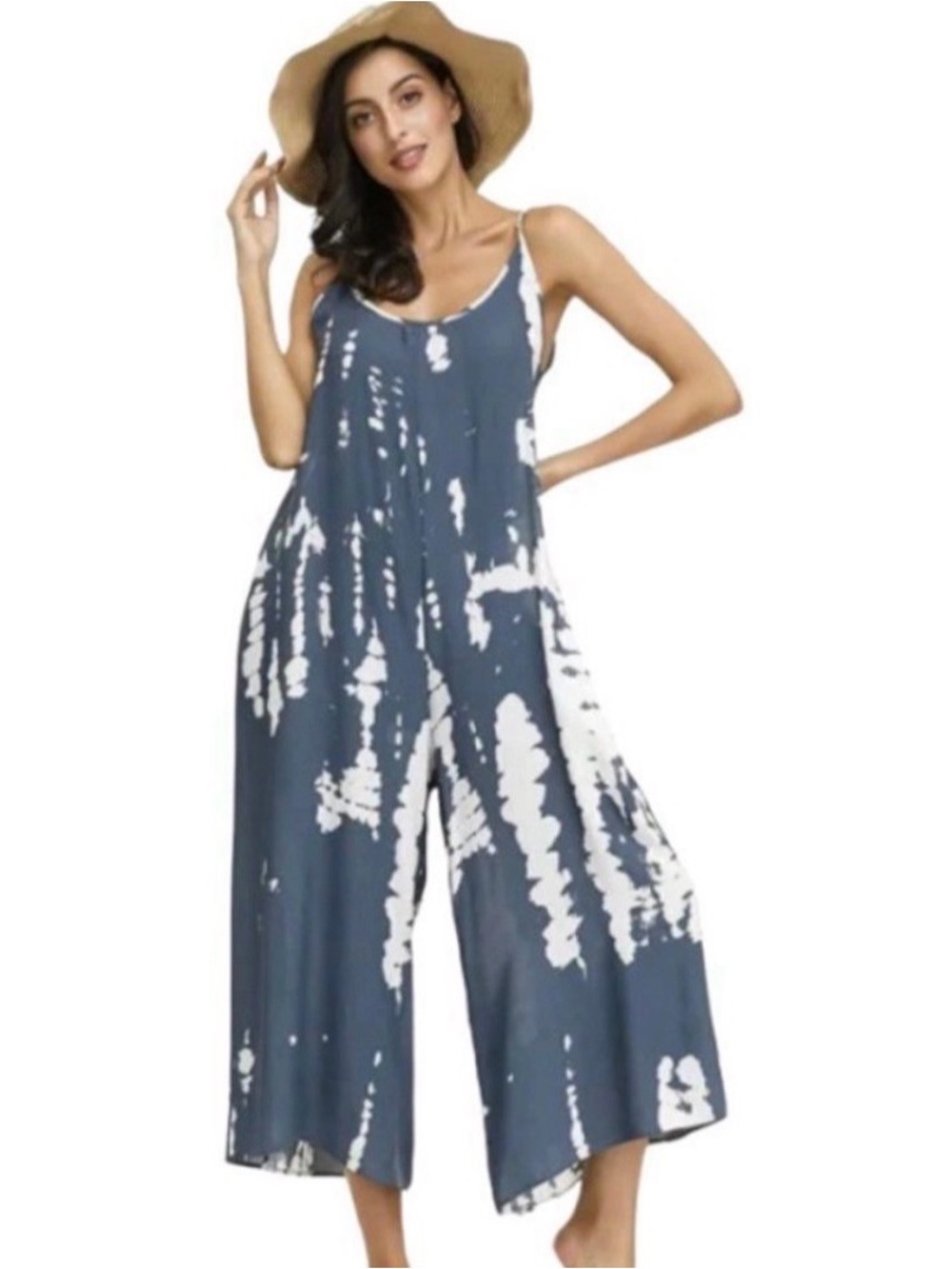 Blue and White Tie Dye Jumpsuit